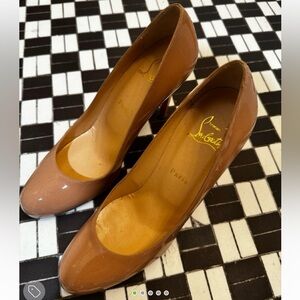 Christian Louboutin 38.5 nude patent heels with sole covers